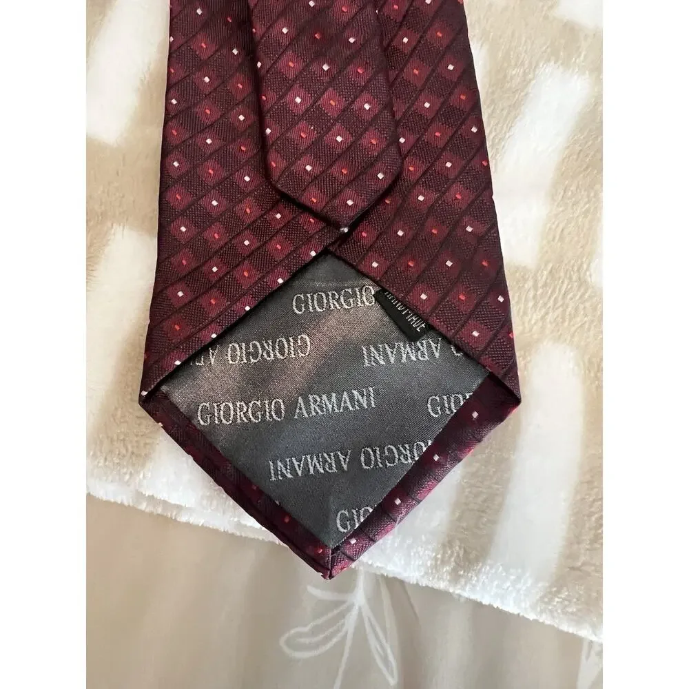 Giorgio Armani Red Dot Pattern 100% Silk Neck Tie Made in Italy